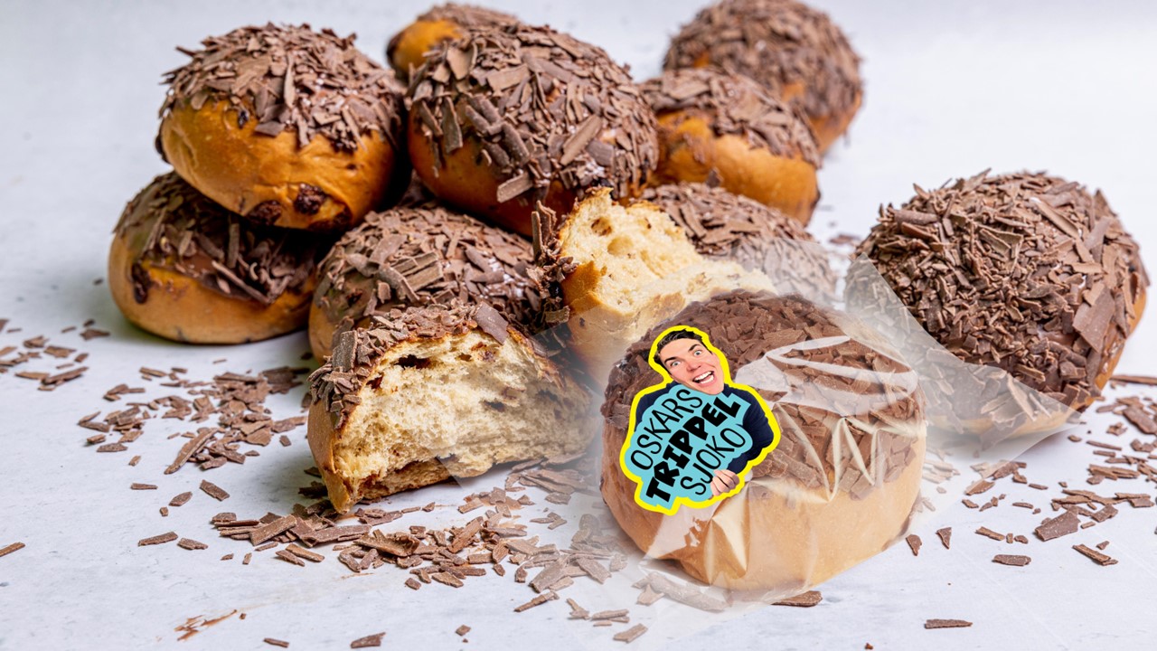 Trippel sjoko: Oskar bidro til &aring; utvikle en egen bollevariant han mener har god nok mengde sjokolade.